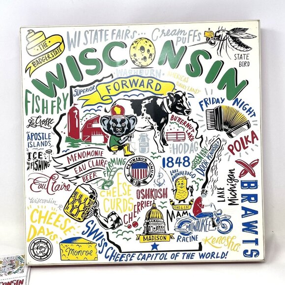 Wisconsin State Favorite Place MAP Primitives by Kathy Box‎ Sign Souvenir 16X16 - Picture 1 of 5